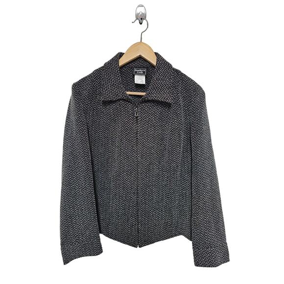 Southern Lady Jacket Womens Size 12 Tweed Full Zip Carpet Black Grey Chevron - Picture 1 of 9